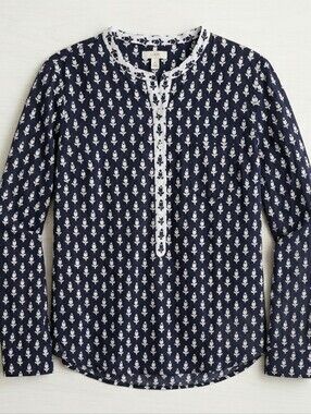 JCREW Band Collard Block Print Blouse - M